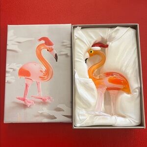 PIER 1 GLASS FLAMINGO CHRISTMAS FIGURINE SANTA FLAMINGO